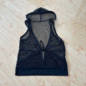 Black Orange Mesh Von Dutch Tank Top Vest with tie and hood small